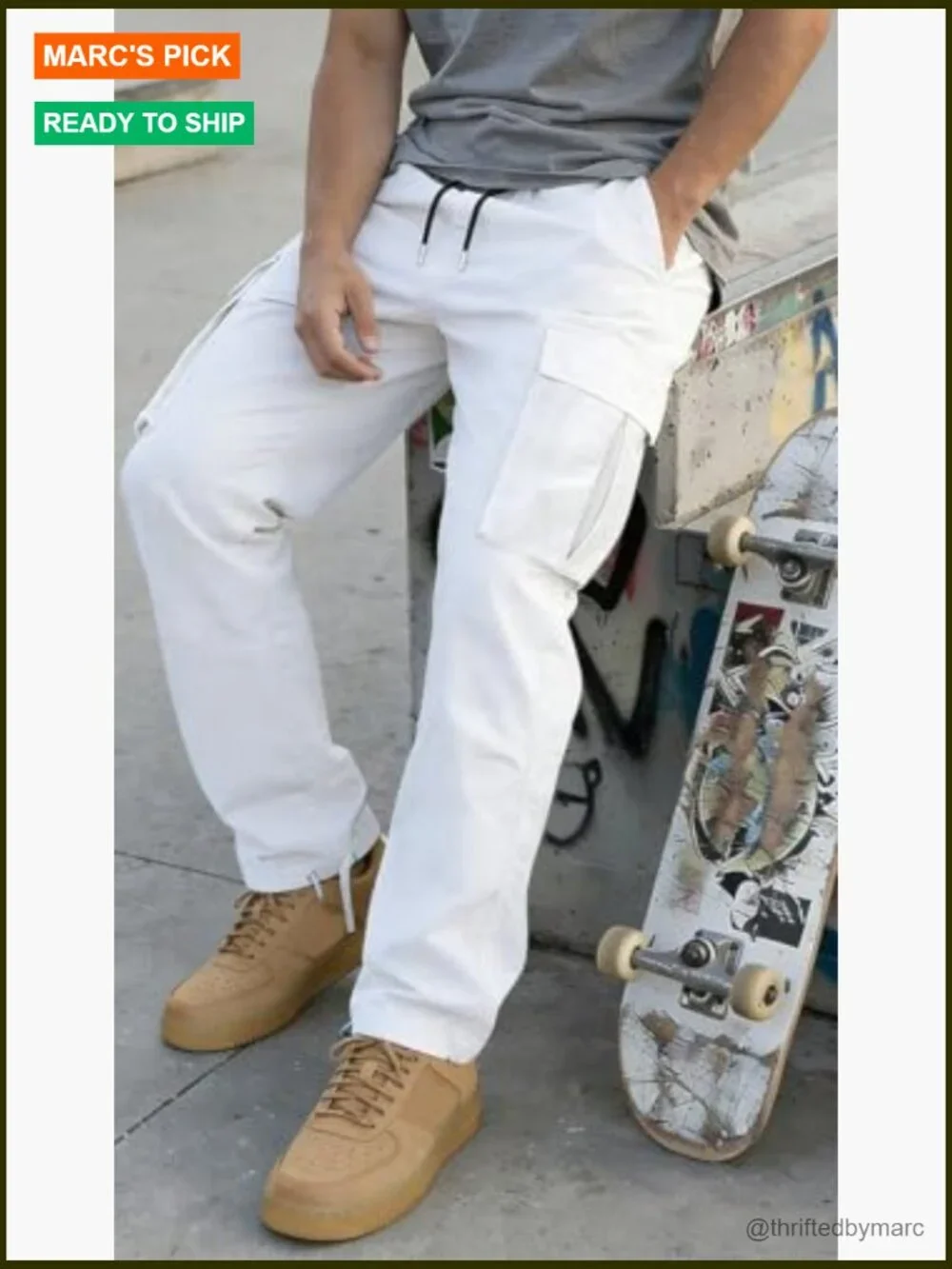 Drawstring Cargo Pants Joggers 6 Pockets Mid Rise Cotton Spandex
